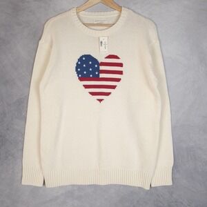 Aeropostale Sweater Womens Small White USA Flag Heart Graphic New W Tags FLAW